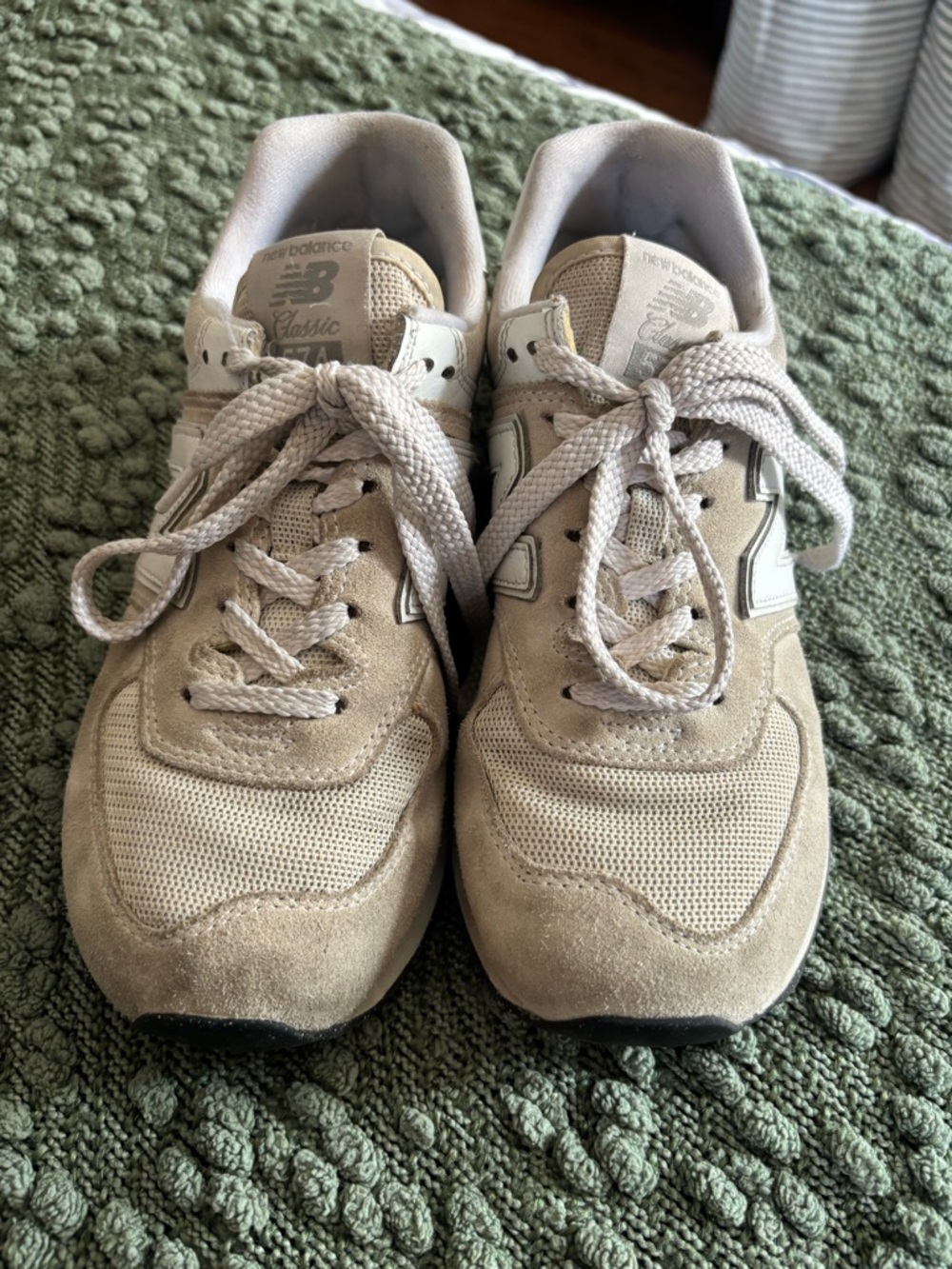 New Balance Beige and Cream Suede Mesh Trainers